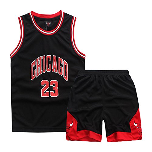 YISPORT Maillots De Basketball Basket Maillots Michael Jorden#23 Basketball T-Shirt Et Short Ensemble De Maillot pour Les Enfants,Noir(Jordan),M