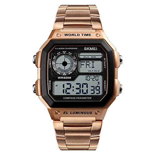 étanche Sport Montre Intelligente/Boussole/Affichage De La Date/Lumière LED/pédomètre/Consommation De Calories(Rose gold)