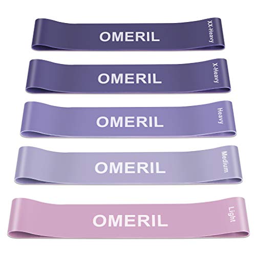 OMERIL Bande Élastique Fitness, [Lot de 5] Bande de Résistance Élastique 5 Niveaux de Force, Latex Naturel Équipement d'Exercices pour Musculation/Pilates/Yoga, Sac de Rangement Inclus