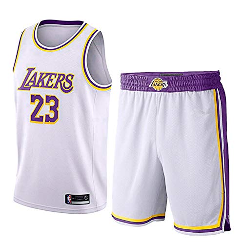 Wanxida Maillot de Basket，James Lakers No.23 Basketball Jersey Basketball Jersey Top et Short Sportwear Ensemble -(Col Rond Blanc)