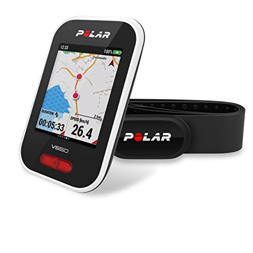 Polar - V650 - Compteur Vélo GPS Intégré avec Ceinture Capteur de Fréquence Cardiaque - Mixte Adulte - Blanc Moyen