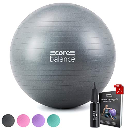 CORE BALANCE, Ballon d'Exercices pour Entraînement Gymnastique, Fitness, Yoga, Grossesse - Antidérapant/Anti-Éclatement - Diamètre Disponible : 55/65/ 75/85 cm avec 1 x Pompe