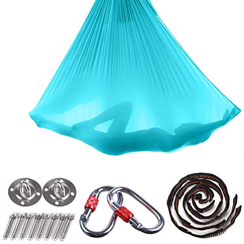 Inversion de Yoga Balançoire Anti-gravité d'air Elastique Swing Hamac Sling Kits de Yoga Pilates Équipements de Danse Aérienne Balançoire Tissu Stretch Durable Hamac Yoga Aerial Silks 5 Meter (Blau)