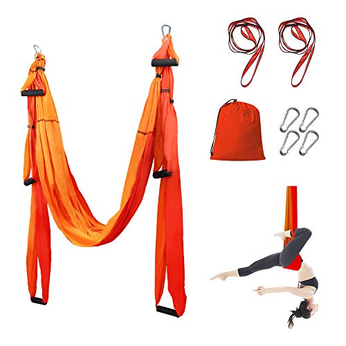 Sotech Hamac de Yoga Aérien Kits, Balançoire de Yoga en pour Le Yoga Anti-gravité, Exercices d'inversion, avec Sac de Transport et 2 Sangles d'extension, Capacité 300 kg (Orange/Rouge)