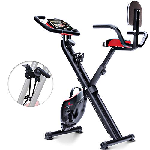 Sportstech Vélo d’Appartement F-Bike X100-B 4-en-1 Home Trainer Vélo d’intérieur, X-Bike pour Adulte, poignées avec cardiofréquencemètre, Cordes de Traction, Support pour Tablette, Dossier inclinable