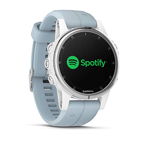 Garmin Fenix 5S Plus Silver Bracelet Bleu Lagon - Montre GPS Multisports avec cartographie, Musique, paiement sans Contact