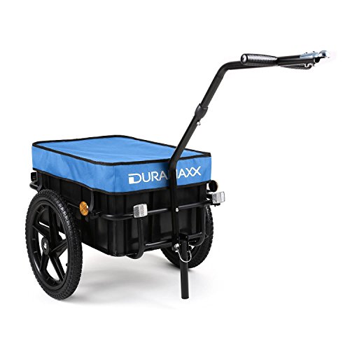 Duramaxx Big Blue Mike - Remorque pour vélo, Attelage vélo, Chariot à Main, avec Haute Barre de remorquage, Boîte de Transport avec 70 litres de Volume, Capacité de Charge: 40 kg Max, Bleu