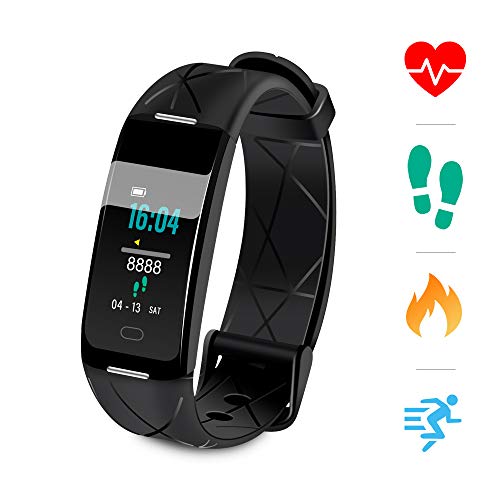 Sonkir Fitness Tracker HR, Montre d'activité avec Moniteur de fréquence Cardiaque, podomètre, 8 Modes Sportifs, Compteur de Calories, Moniteur de Veille, Bracelet Intelligent IP68 étanche pour (Noir)