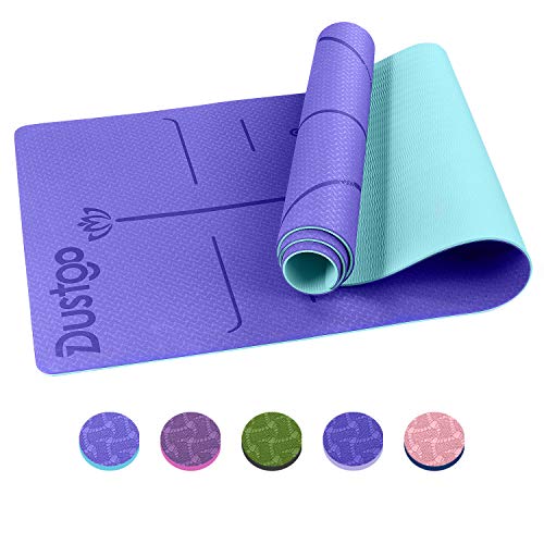 Dustgo Tapis de Yoga, en TPE Matériaux, Épaisseur de 6MM, avec Lignes d'alignement du Corps, 183x61x0.6 cm, Tapis Yoga Antidérapant et Durable, avec Un Sangle et Un Sac à Dos