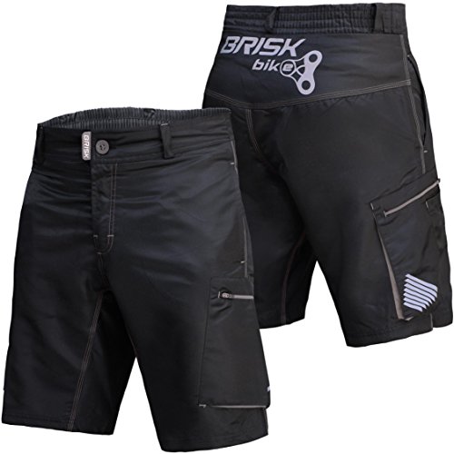 Brisk Bike Short de VTT Short rembourré - Short de Sport, de Cyclisme - pour Homme - Noir - Taille S