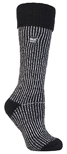 HEAT HOLDERS - Femme Chaudes Hautes Longues Thermiques Neige Chaussettes 37-42 EUR (37-42 EUR, Noir)