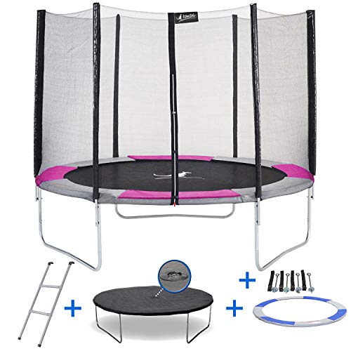 Kangui - Trampoline Rond Ø300cm avec échelle, bâche de Protection, kit d'ancrage et enveloppe Rose Gris - RALLI 300