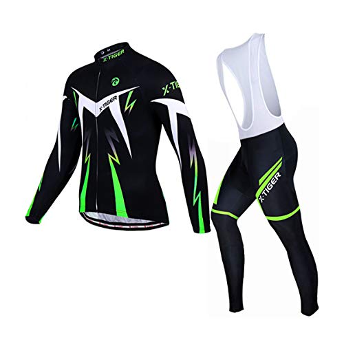 X-TIGER Homme Maillot de Cyclisme Manches Longues Vestes de Cyclisme + Coussin Rembourrés en Gel 5d Pantalons Vélo VTT Vêtements Respirant Automne Hiver Thermique Polaire Maillot/Vêtements Coupe-Vent