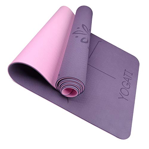 YOGATI - Tapis de Yoga Antidérapant, Epais, Ecologique et Non Toxique en TPE avec des repères d’alignement du Corps. Un Tapis Yoga pour Adultes et Enfants Parfait pour Sport au Sol, Gym et Fitness