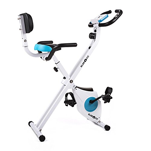 Klarfit Azura Pro • Ergomètre • Home-trainer • Vélo fitness • Vélo cardio • Ordinateur d'entraînement • Pulsomètre • 8 niveaux de résistance réglables • Force d'inertie: 3kg • Max. 100kg • Blanc-bleu