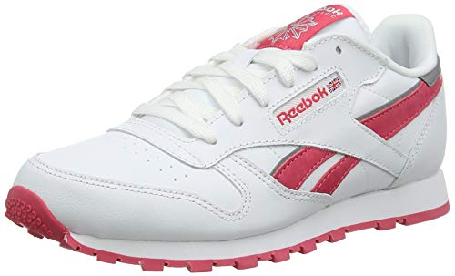 Reebok CL Leather, Chaussures de Running Fille, Blanc (Reflect White/Fearless Pink/Silver Met), 34 1/2 EU
