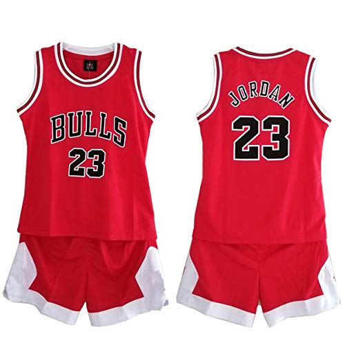 Daoseng Enfant garçon NBA Michael Jordan # 23 Chicago Bulls Short de Basket-Ball Retro Maillots d'été Uniforme de Basket-Ball Top & Shorts (Rouge, L/Hauteur de l'enfant 140-150CM)