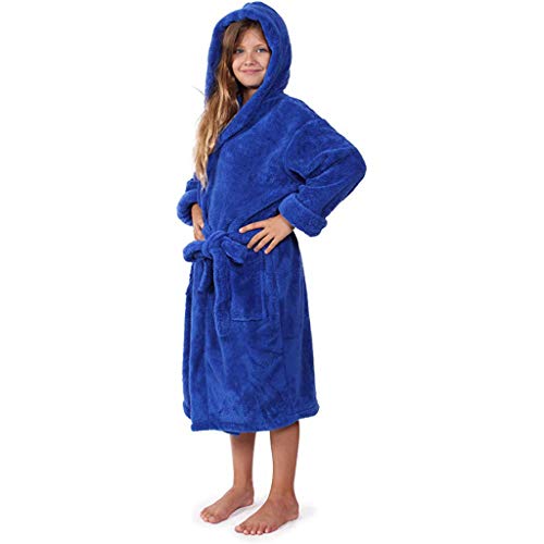 Susenstone Peignoir Enfant Polaire Fille Garcon Hiver Chaude Peignoir à Capuche Ado Fille Robe De Chambre Doux ÉPonge Pyjama Polaire 3-12 Ans (6-8 Ans, Bleu)