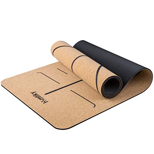 Homtiky Tapis de Yoga Dessus en Bois de Liège Naturel 100% Tapis d'exercice Ecologique Haute Densité 183cm x 65 cm x 6mm Non Toxique pour Pilates, Fitness et Entraînement, avec Sangle de Transport