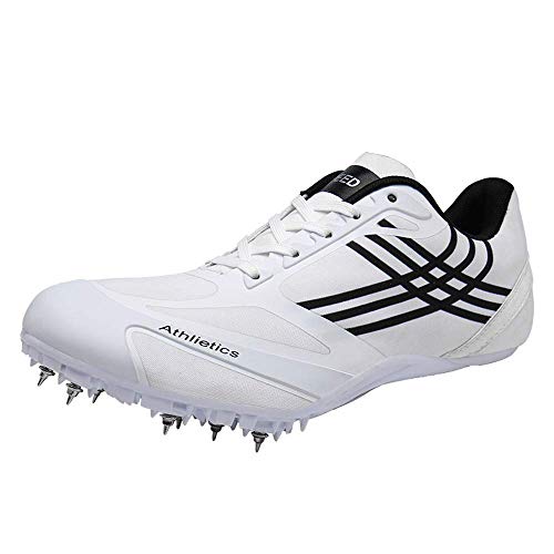 OUCB Chaussures Hommes Athlétisme, Spikes Unisexe Chaussure Légère Athlétisme Sprint Courir Chaussure D'entraînement Respirant Concours Sportif Dédié Sneaker,Blanc,39