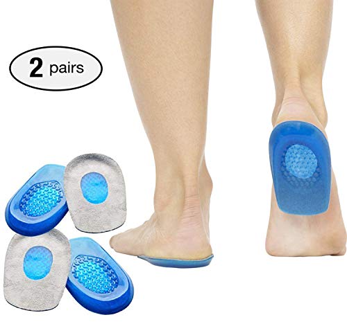 2 paires de coussinets pour talon gel, coussinets en silicone pour coupe-talon pour la fasciite plantaire, douleur au talon et achille, coupelles et coussins pour talon gel support absorbant