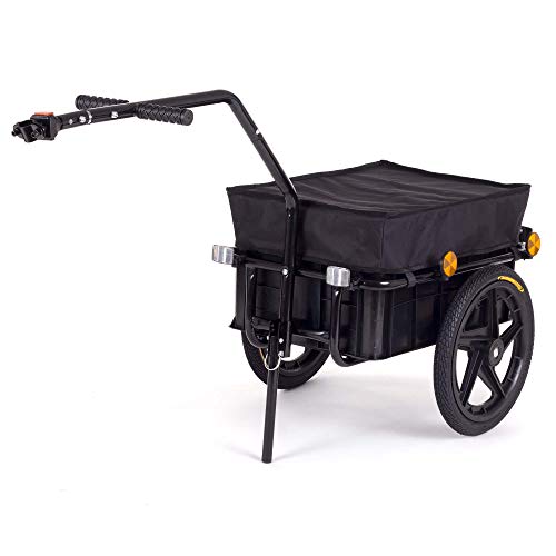 SAMAX Remorque de Vélo Chariot de Transport Haute Traction avec Poignée et Bâche 60 kg 70L en Noir - plus de couleurs disponibles