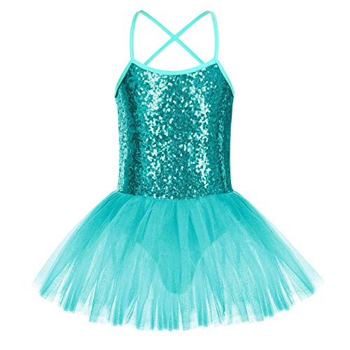 FONLAM Robe Justaucorps de Ballet Danse pour Fille Robe Princesse Léotard Gymnastique Patinage Tutu Ballet Classique Fille (Turquoise, 7-8 Ans)