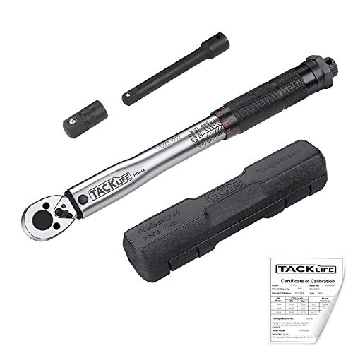 Clé Dynamométrique Tacklife Calibré 1/4' DIN (2.26-22.6 Nm) Longueur de 270mm avec Certification, Adaptateur, Barre d'extension à Douille en Coffret | HTW4A