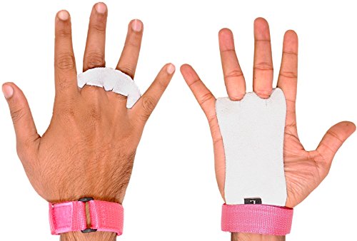 ULTRA FITNESS Pair of Palm Protectors for children, unisex, textured leather Sports gloves for pull-ups, Pink, Small