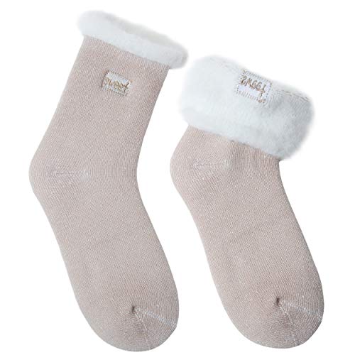 JARSEEN 2 Paires Femme Thermiques Chaudes Laine Chaussettes Hiver Chauffant Épaisse Tricot Chaussettes Douce Broderie (2 Kaki, EU 36-42)