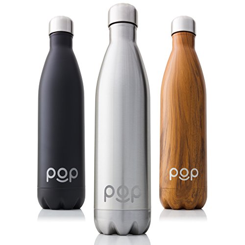 POP Bouteille d'eau Isotherme de Design, Garde Froid 24h ou Chaud 12h, Isolant sous Vide en Acier Inoxydable, Anti-Condensation et Anti-Fuites, Goulot Étroit et sans BPA, 740 ML, Titanium