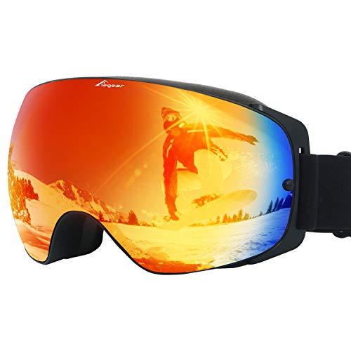 Elegear Masque Ski Snowboard, [2020 Nouveau] Lunettes de Ski Lunettes à Miroir Anti-Buée Ski Goggles pour Homm Femme Motoneige Unisexe Lentille d'anti-éblouissement, UV 400 Protection