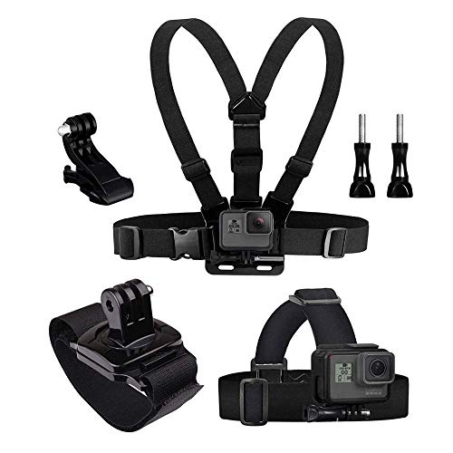 Eyeon 3 en 1 Kit Harnais de Poitrine + Fixation Harnais Tete Bandeau + Fixation Poignet avec J Hook pour et Vis GoPro, Xiaomi YI, SJCAM, Campark, Victure, Crosstour, Apeman Caméra d'action