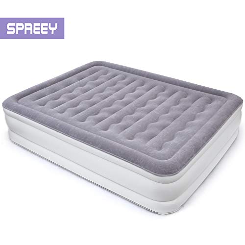 SPREEY Matelas Gonflable 2 Personnes, Lit Gonflable 2 Places, Pompe Électrique Intégrée, Couche de Flocage Doux Confortable avec Sac de Rangement