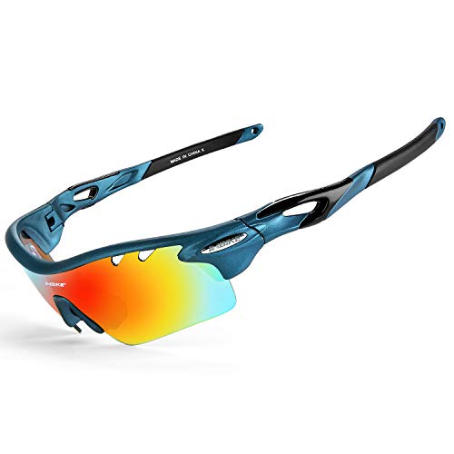 INBIKE Lunette de Soleil Sport pour Running VTT Vélo Cyclisme Lunettes Polarisées Anti-buée Anti-UV Antireflet avec 5 Verres Léger Durable （ Bleu）