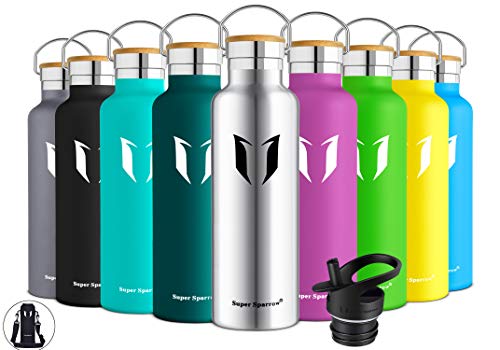 Super Sparrow Bouteille d'eau en Acier Inoxydable isolée à Double paroi en Acier Inoxydable, Bouche Standard - 500ml - Respectueux de l'environnement & sans BPA (Acier Inoxydable, 500ml-17oz)