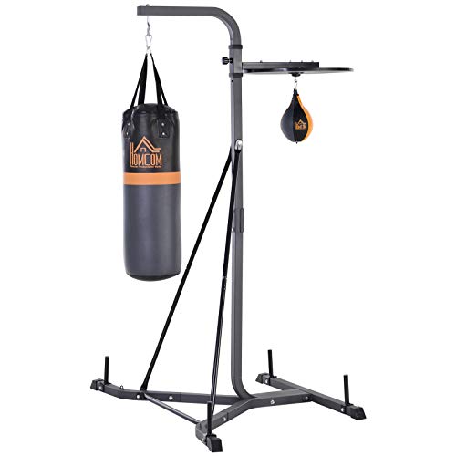 Homcom Portique Sac de Frappe Plateforme Station de Boxe complète Sac de Frappe Poire de Vitesse Inclus Acier Noir