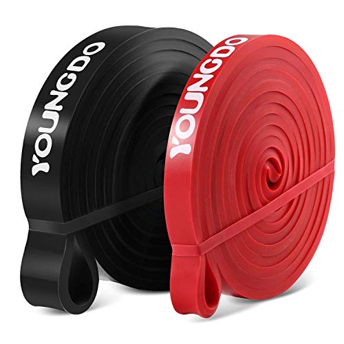 YOUNGDO Elastique Sport, Elastique de Sport Musculation, Bande de Résistance Exercer Musculation, Faire du Fitness Tractions Perte de Poids, Yoga Athlètes, Danseurs-4 Couleurs (Noir+Rouge)