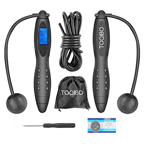 TOQIBO Corde à Sauter sans fil, Digital Corde à sauter réglable, compteur de calories Jump Cordes à sauter, LCD écran montrant, Contient Sac de Rangement, pour adulte, femme, enfant