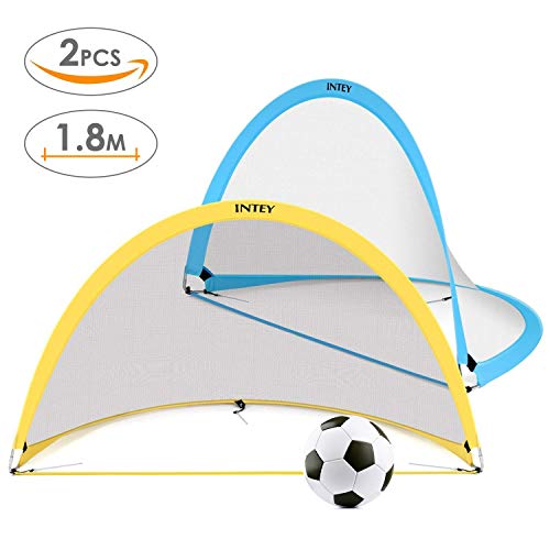 INTEY [ 2 PCS ] But de Football Enfant Pliable, 72 Pouces Cage de Food Pop-up de 2 Couleurs- Jaune et Bleu pour l'Extérieur avec Sac de Transport 182 x 106 x 106 CM