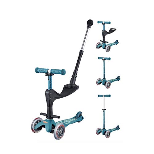 Micro-Mobility - Trottinette Mini 3-en-1 Deluxe - Trottinette Enfant Évolutive 3 Roues - Barre de poussée - Repose Pied - Siège en Mousse - Navigation par Transfert de Poids (Bleu Glacial)