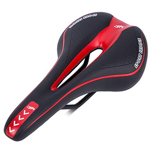 Asvert Selle de vélo Gel Confort Anti-Choc Siège Réglable Antidérapant VTT Route 27 * 15cm (Noir Rouge)