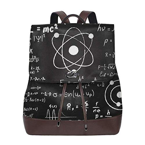 Flyup Women's Leather Backpack Quantum Physics School Bag Elegant Casual Daypack Travel Shoulder Bag for Girls Sac à Dos Femme en Cuir