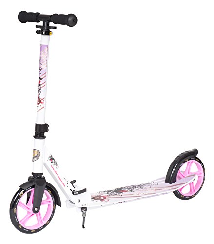 STAR-SCOOTER Trottinette Enfant et Adulte 2 Roues pour Garcons et Filles de 6-10 Ans  Patinette Enfant Pliable 205mm avec marchepied XXL et Roues Grande  Blanc & Lilas