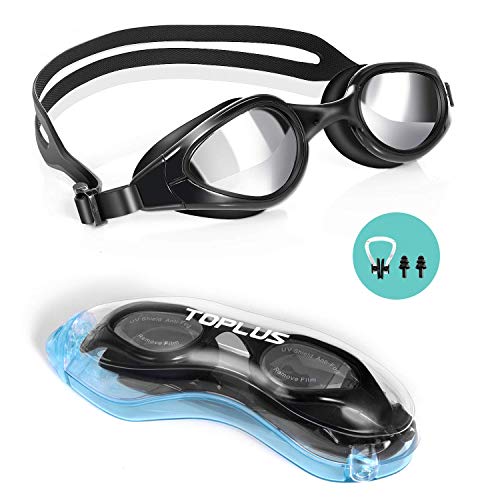 TOPLUS Lunettes de Natation, Lunettes de Piscine Aucune Fuite Protection UV Antibuée，Doux Pont Nez en Silicone pour Les Hommes, Les Femmes, Les Enfants