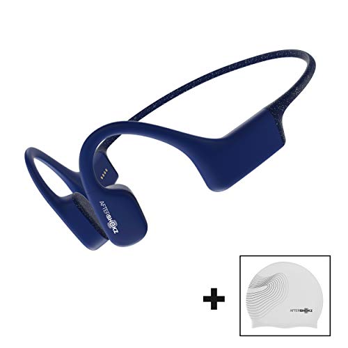 AfterShokz Xtrainerz, Écouteur Natation à Conduction Osseuse,Lecteur MP3 Étanche IP68, Casque Sport pour Piscine Surfant Course avec 4 Go Mémoire, Bleu Saphir [2019 Nouveauté]