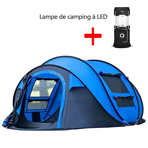 TJ-DZSW Tente Dôme 3-4 Personnes Outdoor de Camping Familiale avec,Lampe de Camping LED,Pop-Up Automatique pour Une Installation Rapide et Facile,Imperméable,Blue