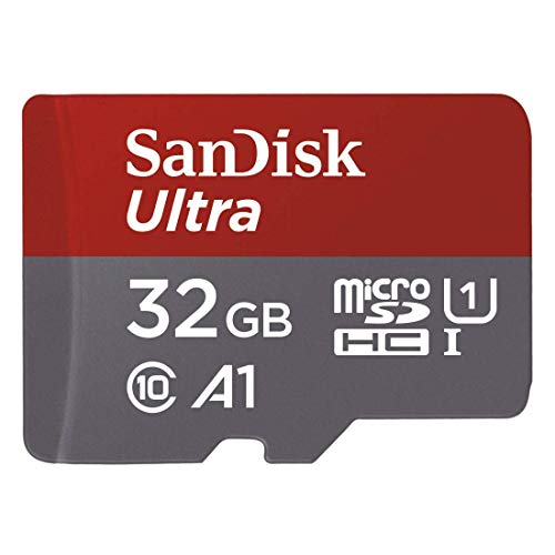 SanDisk Carte Mémoire microSDHC SanDisk Ultra 32GB + Adaptateur SD. Vitesse de Lecture Allant jusqu'à 98MB/S, Classe 10, U1, homologuée A1 (Nouvelle Version) - Gris, Rouge