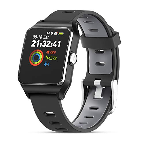 HolyHigh GPS Montre Connectée Montre Sport Podomètre Bluetooth Smartwatch IP68 Etache détection de la fréquence Cardiaque Montre Intelligente pour iOS Samsung Sony Huawei Android Homme Enfant Noir