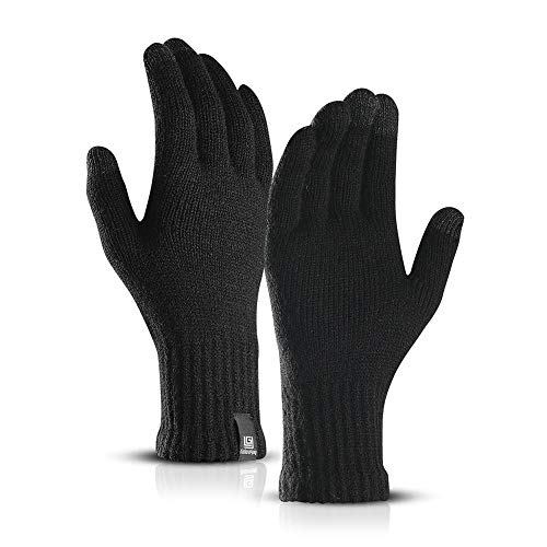 Gants Chauds d'hiver Écran Tactile Gants pour Hommes Femme Sport Anti-dérapant Tricot Gants Thermiques d'extérieur Conduite Gants en Laine Imperméable pour Passer Un Appel, parcourir(Noir)